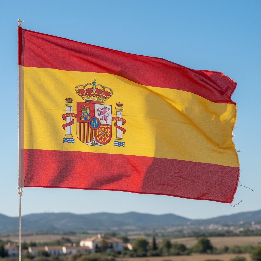 Spanish bayrağı ile İspanya arka fonda (the Spanish flag with a Spanish background with various mountains)