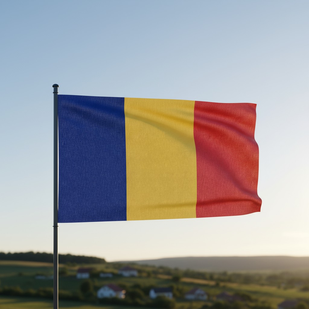 The image depicts the flag of Romania.